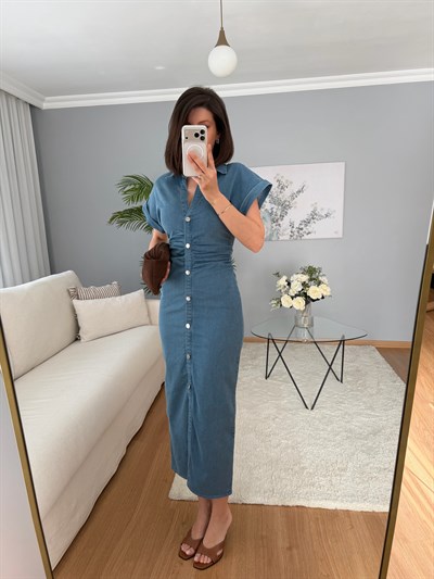 Katerin Açık Denim Rengi Elbise(ÖN SİPARİŞTİR 20 MAYIS TARİHİNDE KARGOLANACAK)