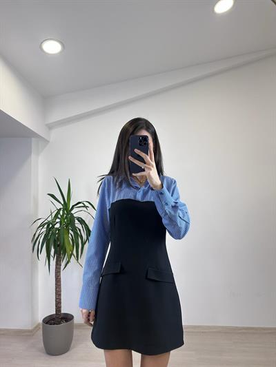 KATIA MAVİ GÖMLEK DETAYLI ELBİSE 