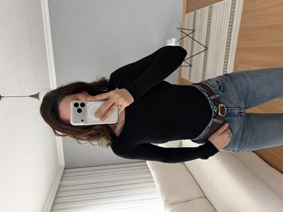 Kayık Yaka Siyah Renk Pamuklu Bluz
