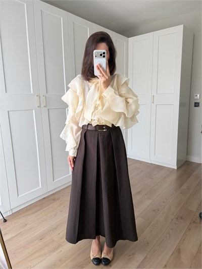 Kemerli Pileli Maxi Boy Etek