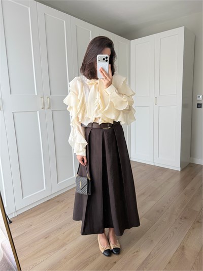 Kemerli Pileli Maxi Boy Etek