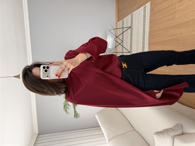Kendinden Şallı Bordo Saten Bluz