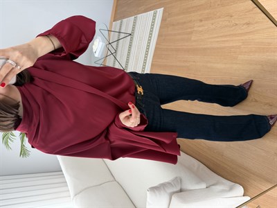 Kendinden Şallı Bordo Saten Bluz