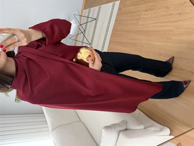 Kendinden Şallı Bordo Saten Bluz