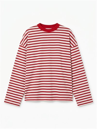 Kırmızı Beyaz Çizgili Sweatshirt 
