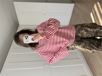 Kırmızı Beyaz Çizgili Sweatshirt 