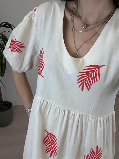 Kırmızı Desenli Maxi Elbise 