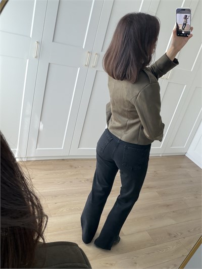 Koyu Antrasit Kesik Paça Düz Kesim Jean