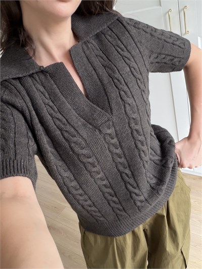 Koyu Yeşil Örgü Model Polo Yaka Triko