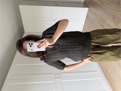 Koyu Yeşil Örgü Model Polo Yaka Triko