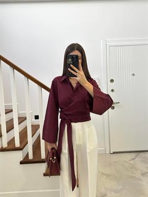 Kuşaklı Bordo Renk Gömlek