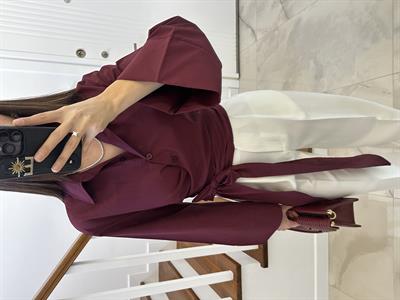Kuşaklı Bordo Renk Gömlek