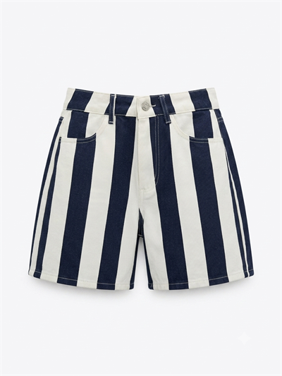 Lacivert Çizgili Denim Şort