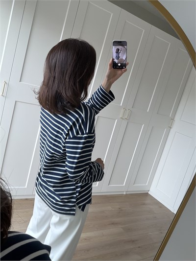 Lacivert Çizgili Pamuklu Sweatshirt 