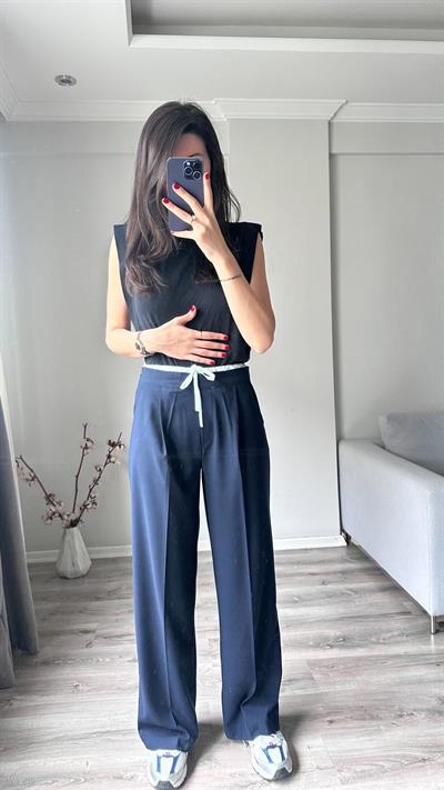 Lacivert Lastik Detaylı Palazzo 