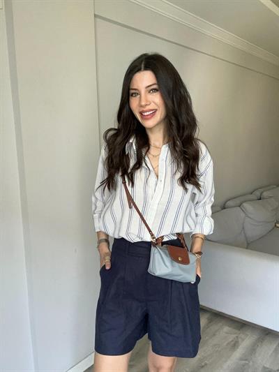 Lacivert Pamuklu Keten Şort 