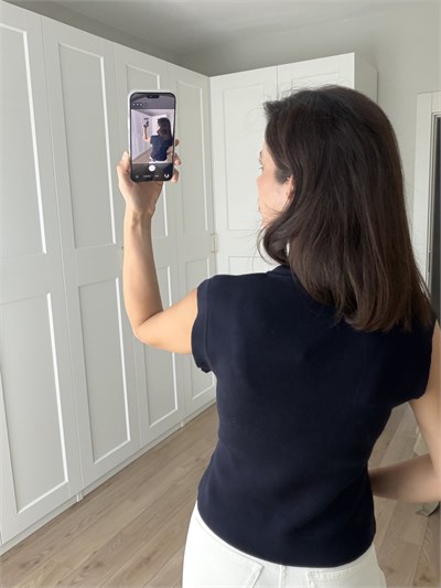 Lacivert Renk Düğme Detaylı Çelik Örme Triko Yelek 