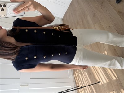 Lacivert Renk Düğme Detaylı Çelik Örme Triko Yelek 