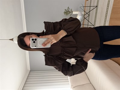 Lalen Kahve Renk Fırfır Gömlek