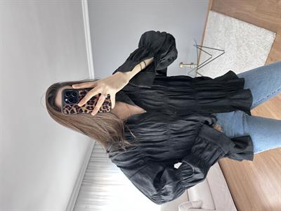 Lastik Büzgülü Siyah Gömlek 