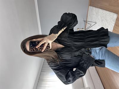 Lastik Büzgülü Siyah Gömlek 