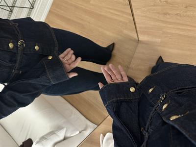Lavienne Belden Oturan Kemerli Denim Ceket