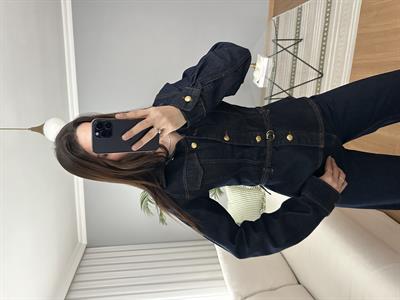 Lavienne Belden Oturan Kemerli Denim Ceket