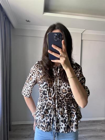 Leopar Bağlamalı Gömlek 
