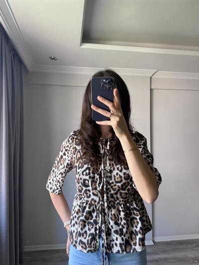 Leopar Bağlamalı Gömlek 
