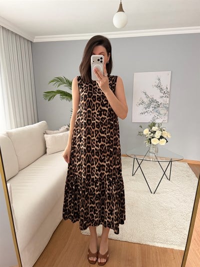 Leopar Desenli Elbise