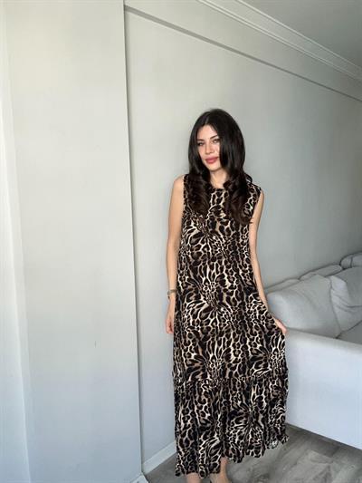 Leopar Desenli Maxi Elbise 