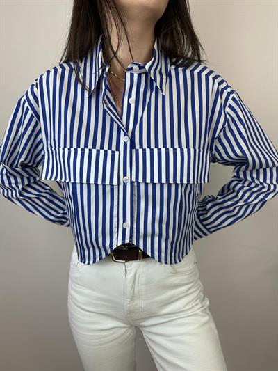 LILI LACİVERT ÇİZGİLİ CROP GÖMLEK 