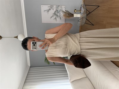 Lirio Bej Rengi Keten Elbise