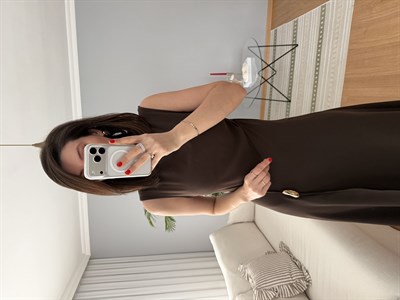 Lumino Yırtmaçlı Kahve Rengi Elbise 