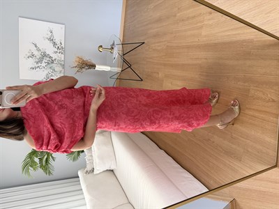 Marfil Saten Dokulu Fuşya Renk Elbise 