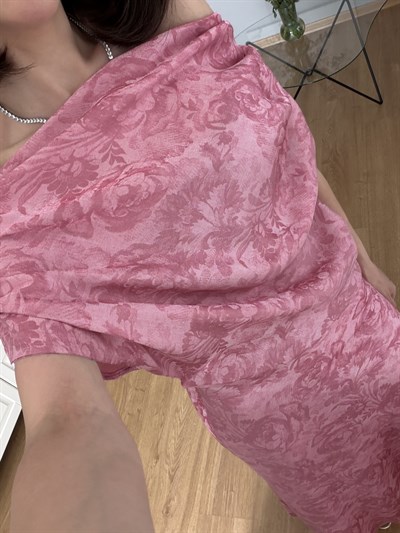 Marfil Saten Dokulu Pembe Elbise 