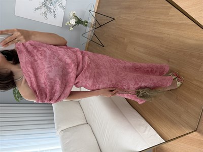 Marfil Saten Dokulu Pembe Elbise 