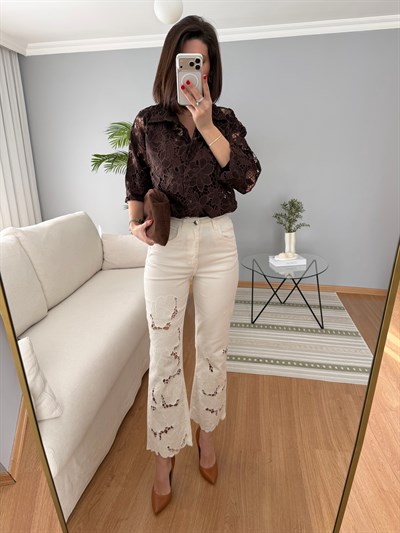 Marka Model Floral Desenli Ekru Jean 