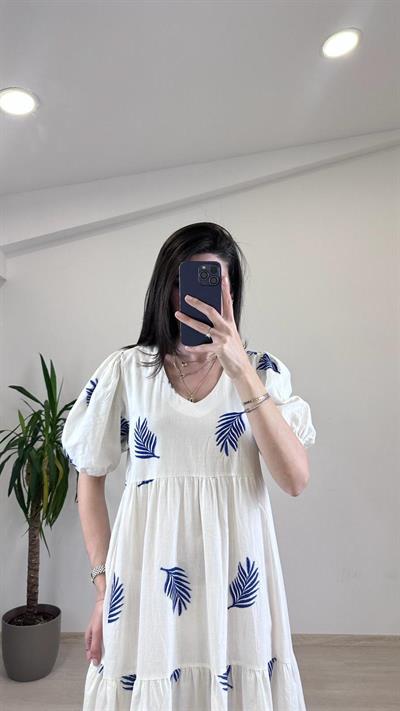 Mavi Desenli Maxi Elbise 