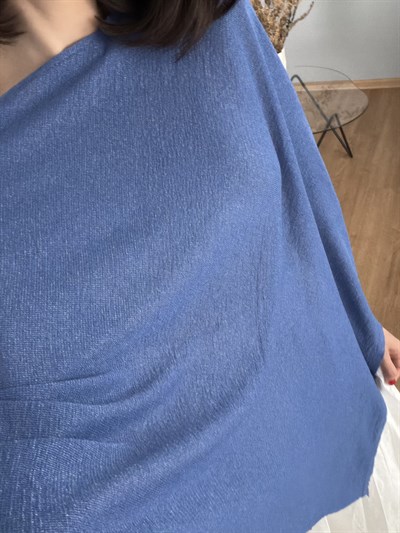 Mavi Renk Işıltılı Pelerin Triko