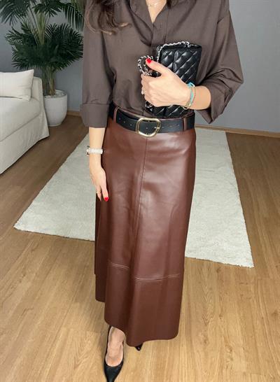Maxi Kahve Deri Etek