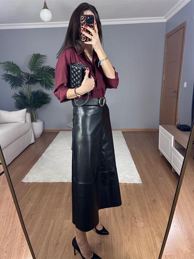 Maxi Siyah Deri Etek