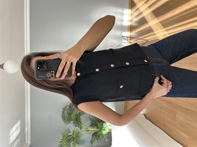 Melera Siyah Renk Triko Yelek