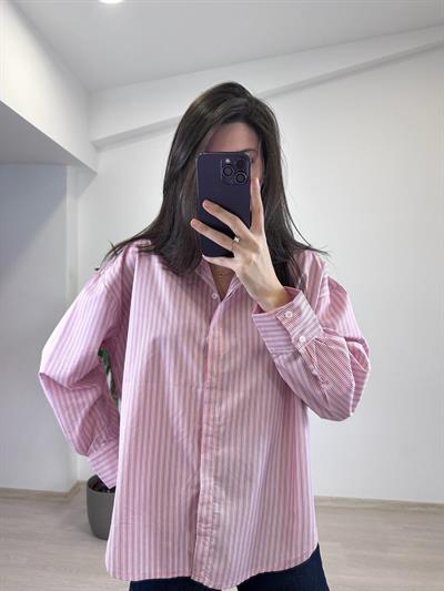 MELINA PAMUKLU PEMBE ÇİZGİLİ GÖMLEK 