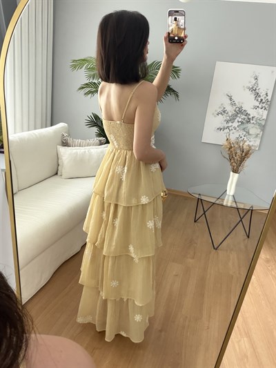 Mireya Sarı Renk Katlı Elbise 
