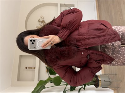 Mocka Kürk Yaka Bordo Rengi Şişme Mont