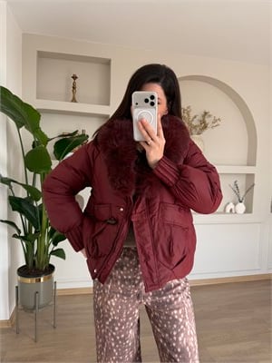 Mocka Kürk Yaka Bordo Rengi Şişme Mont