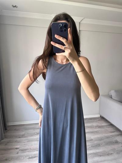 Modal Kumaş Rahat Kesim Gri Yıkamalı Elbise 