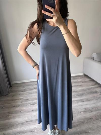 Modal Kumaş Rahat Kesim Gri Yıkamalı Elbise 