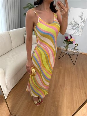 Noelia Saten Dokulu Renkli Elbise